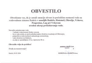 Obvestilo o obveznem prekuhavanju vode 4 3 2026