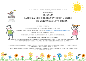 Razpis za vpis v vrtec 2026